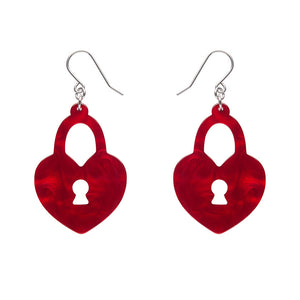 Heart Locket Ripple Drop Earrings - Red