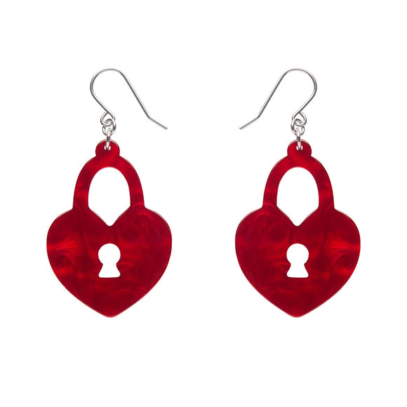 Heart Locket Ripple Drop Earrings - Red