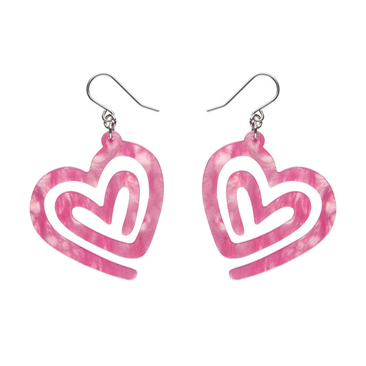Heart Maze Ripple Drop Earrings - Pink