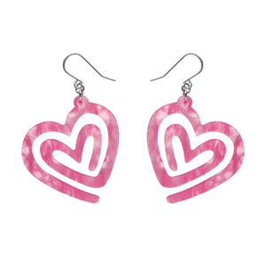 Heart Maze Ripple Drop Earrings - Pink