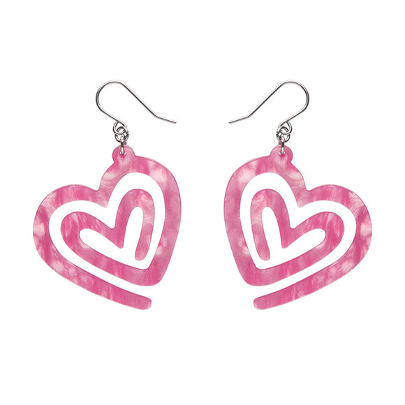 Heart Maze Ripple Drop Earrings - Pink