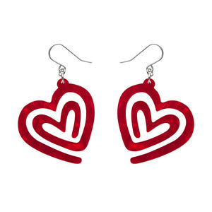 Heart Maze Ripple Drop Earrings - Red