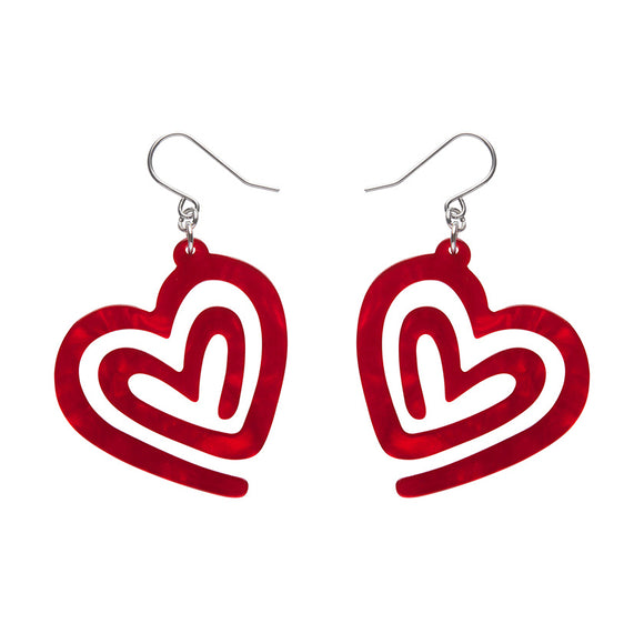 Heart Maze Ripple Drop Earrings - Red