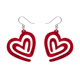 Heart Maze Ripple Drop Earrings - Red