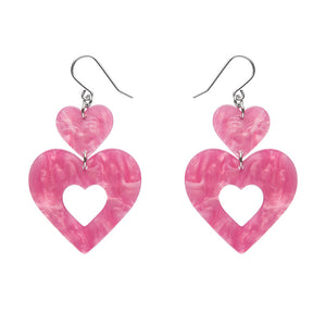 Double Heart Ripple Drop Earrings - Pink