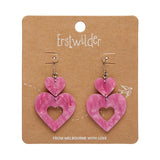 Double Heart Ripple Drop Earrings - Pink