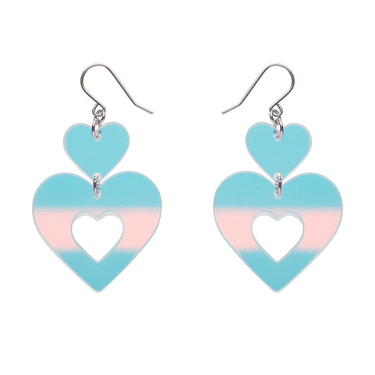 Double Heart Drop Earrings - Iridescent