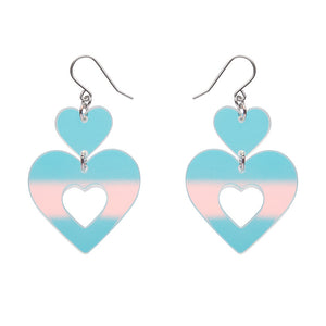 Double Heart Drop Earrings - Iridescent