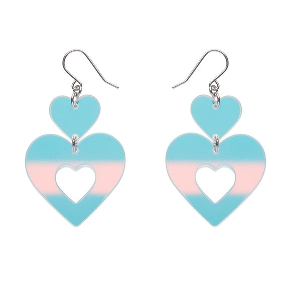 Double Heart Drop Earrings - Iridescent