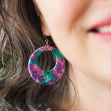 Hydrangea Circle Drop Earrings - Purple