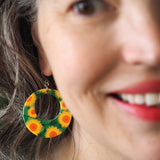 Sunflower Circle Drop Earrings - Yellow