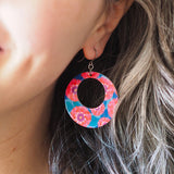 Dahlia Circle Drop Earrings - Pink