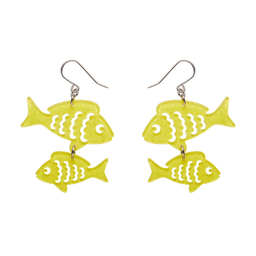 Fish Friends Drop Earrings - Yellow