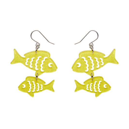 Fish Friends Drop Earrings - Yellow