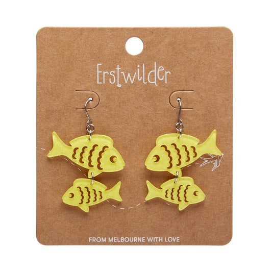 Fish Friends Drop Earrings - Yellow