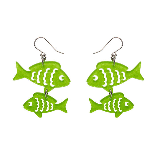 Fish Friends Drop Earrings - Green