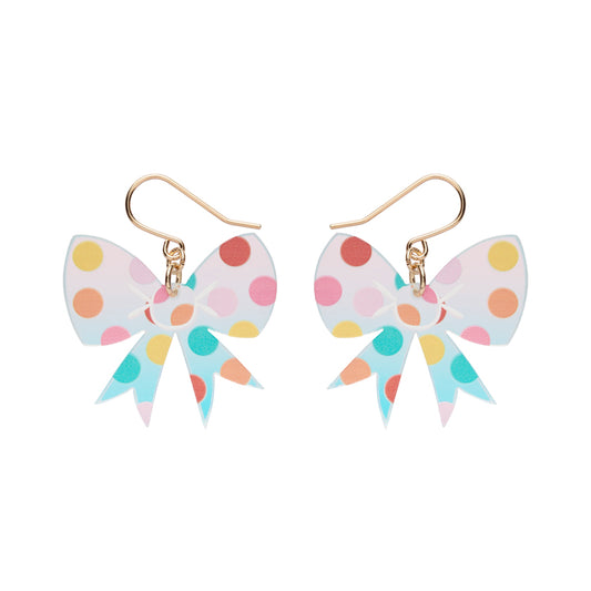 Polka Dot Bow Drop Earrings – Iridescent