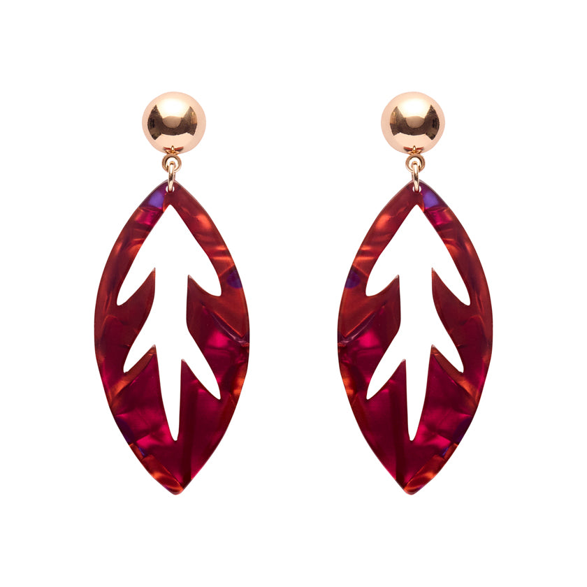 Leaf Drop Earrings – Maroon