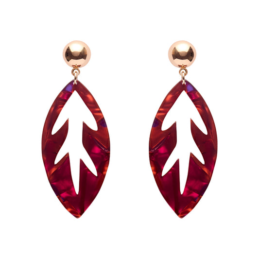 Leaf Drop Earrings – Maroon