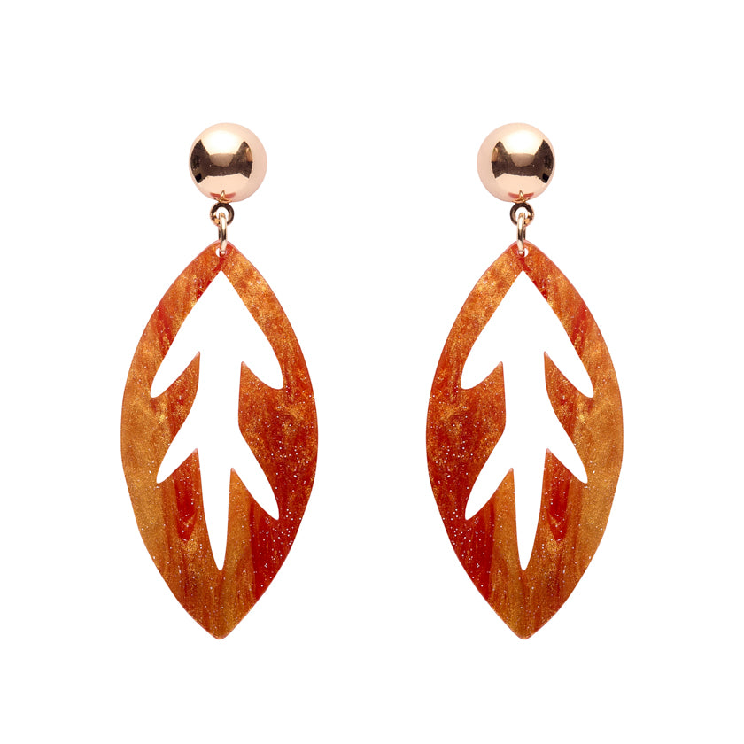 Leaf Drop Earrings – Orange