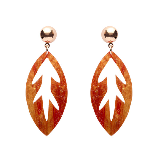 Leaf Drop Earrings – Orange
