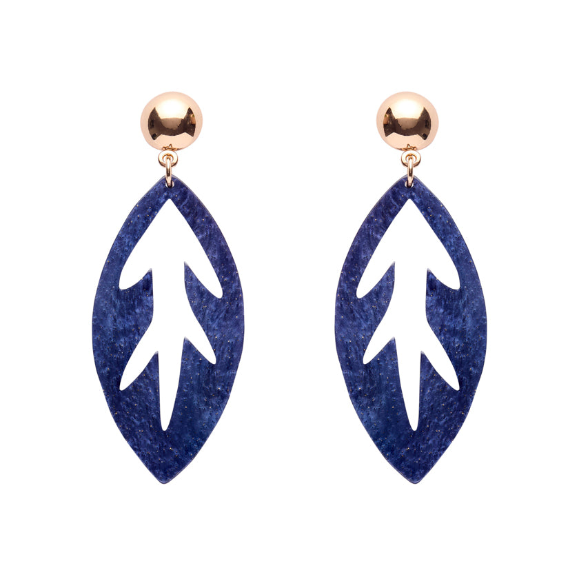Leaf Drop Earrings – Navy
