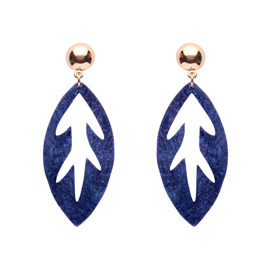 Leaf Drop Earrings – Navy