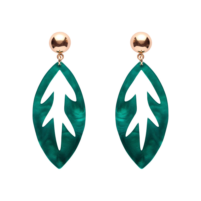 Leaf Drop Earrings – Teal