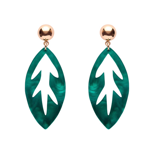 Leaf Drop Earrings – Teal