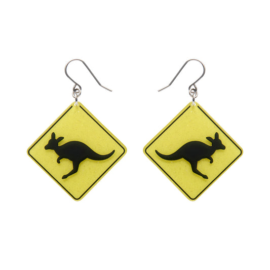 Kangaroo Sign Drop Earrings - Yellow