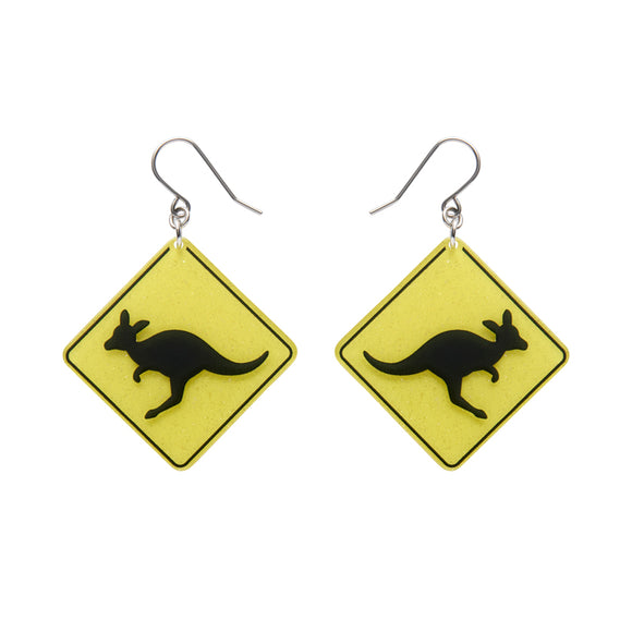 Kangaroo Sign Drop Earrings - Yellow