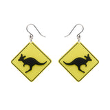 Kangaroo Sign Drop Earrings - Yellow