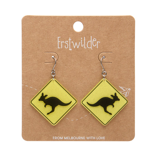 Kangaroo Sign Drop Earrings - Yellow
