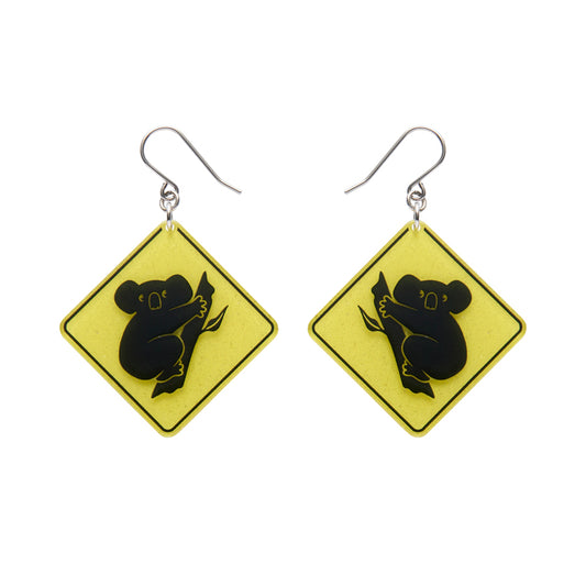Koala Sign Drop Earrings - Yellow