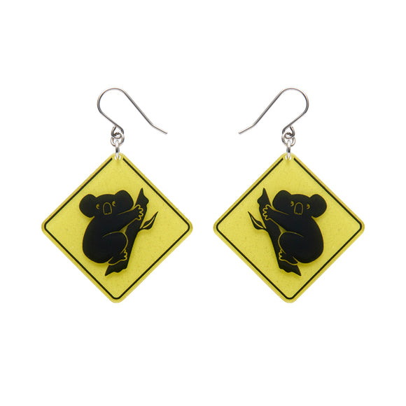 Koala Sign Drop Earrings - Yellow