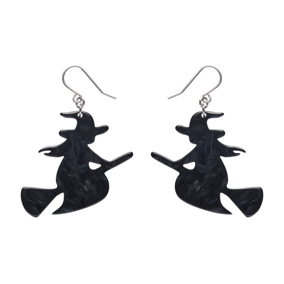 Flying Witch Drop Earrings - Black