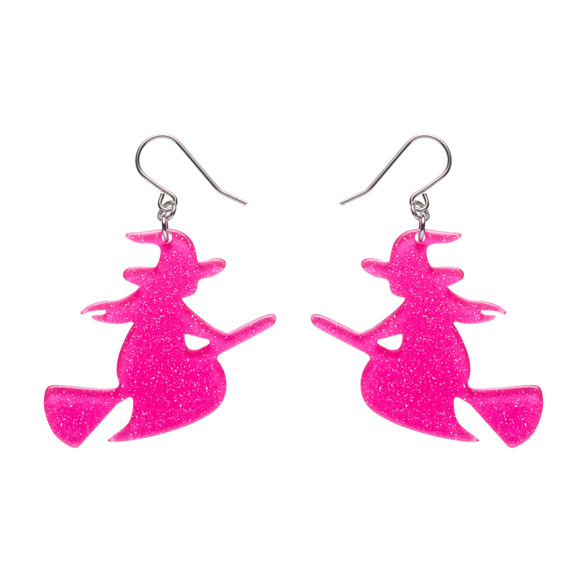 Flying Witch Drop Earrings - Pink