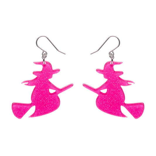 Flying Witch Drop Earrings - Pink
