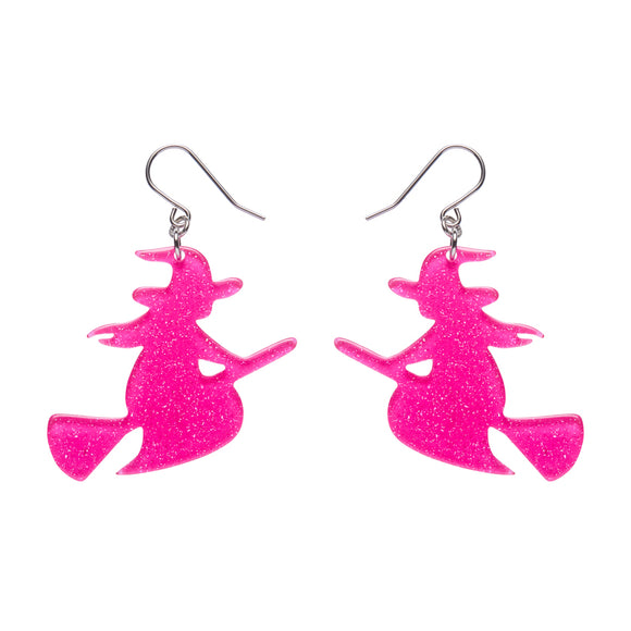Flying Witch Drop Earrings - Pink