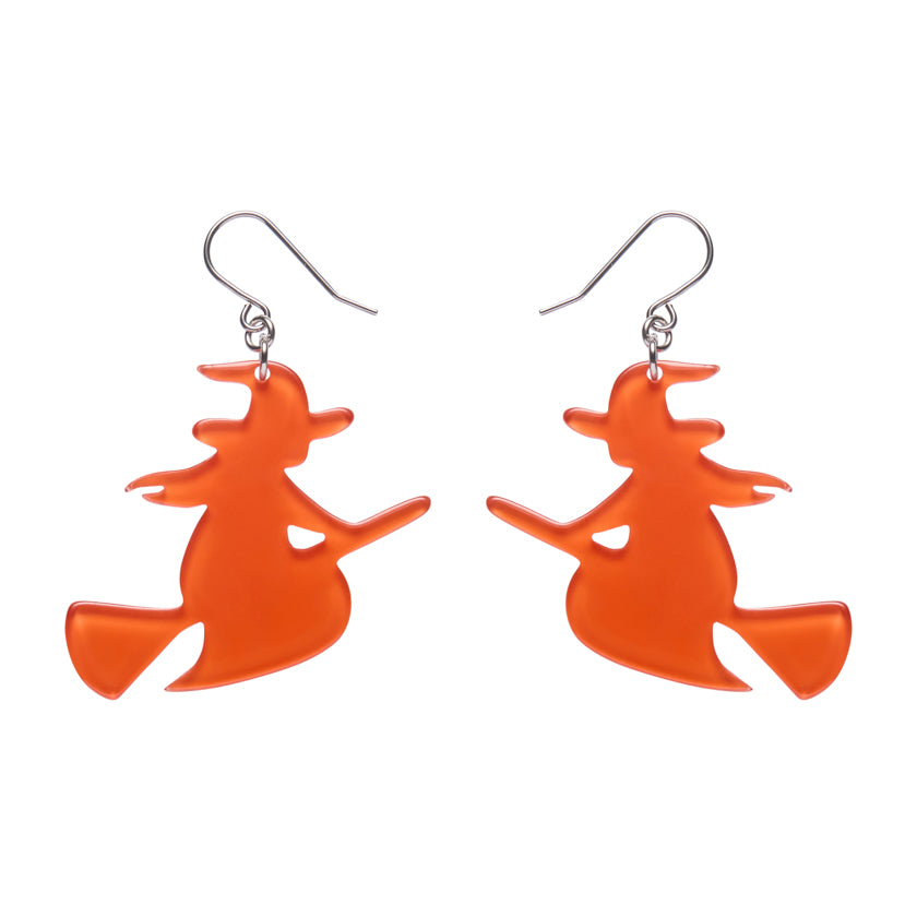 Flying Witch Drop Earrings - Orange