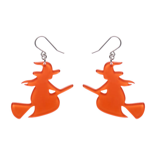 Flying Witch Drop Earrings - Orange