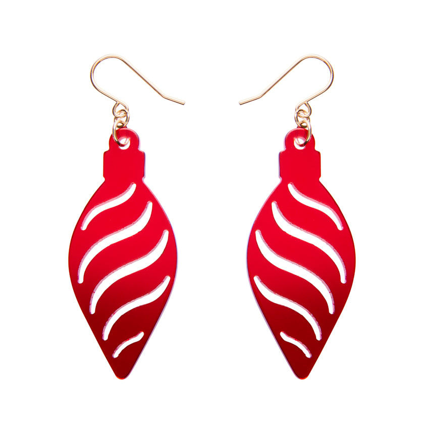 Long Bauble Drop Earrings - Red