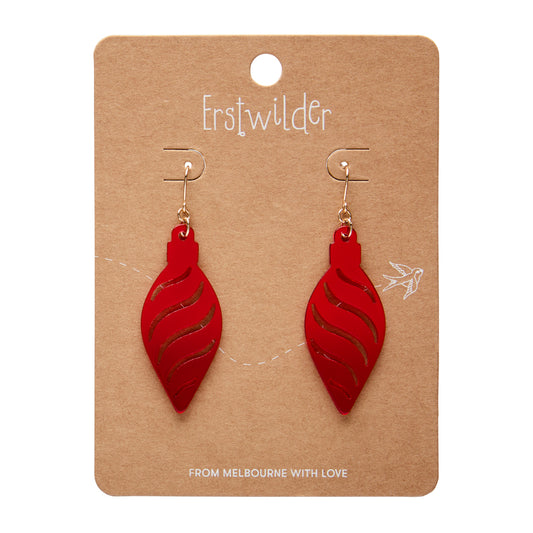 Long Bauble Drop Earrings - Red