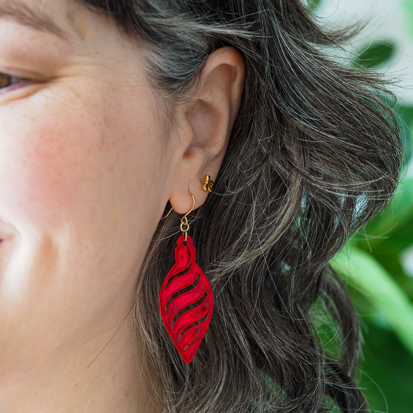 Long Bauble Drop Earrings - Red