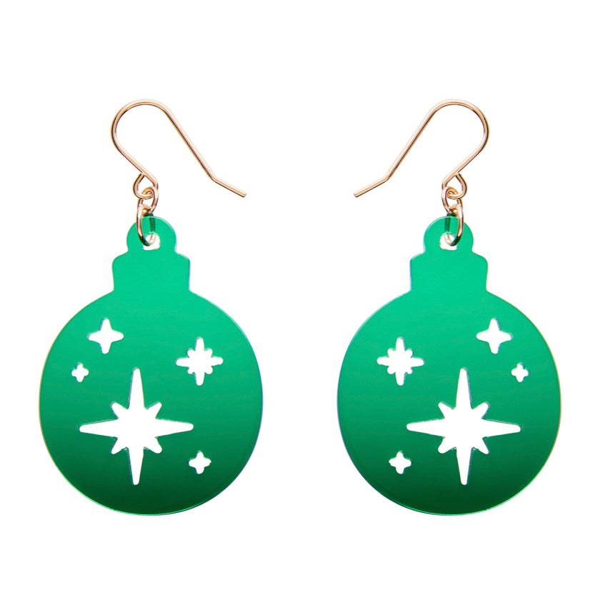 Round Bauble Drop Earrings - Green