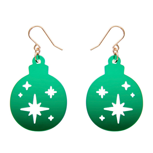 Round Bauble Drop Earrings - Green