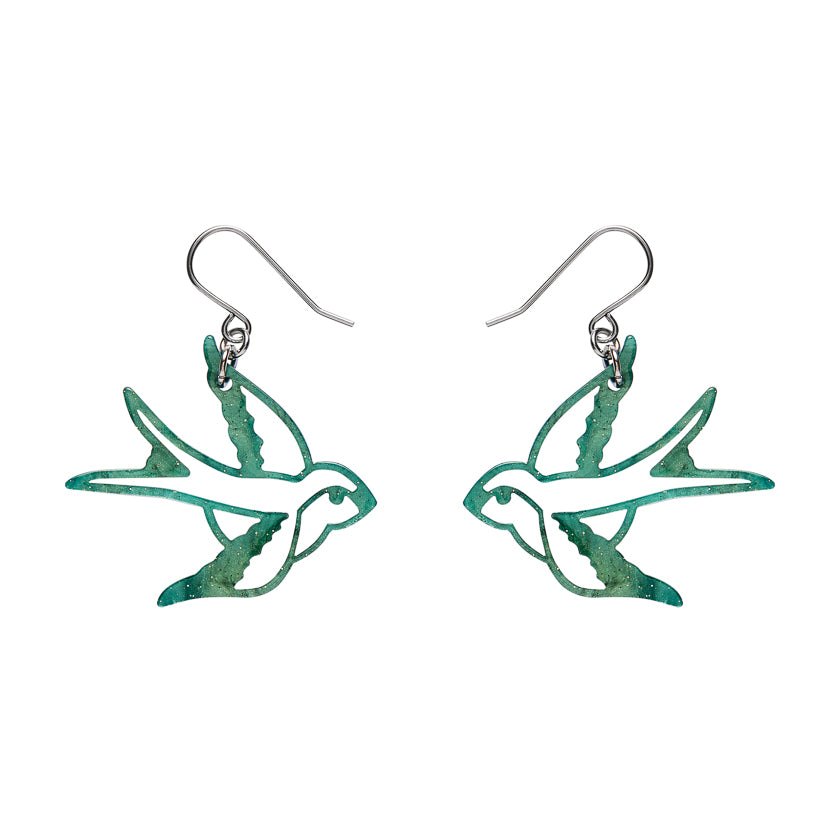 Swallow Drop Earrings - Green