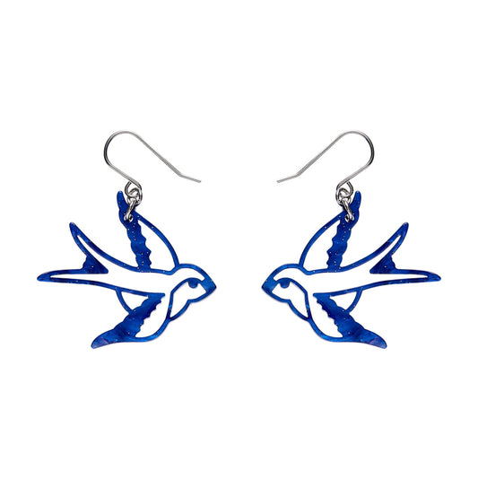 Swallow Drop Earrings - Blue