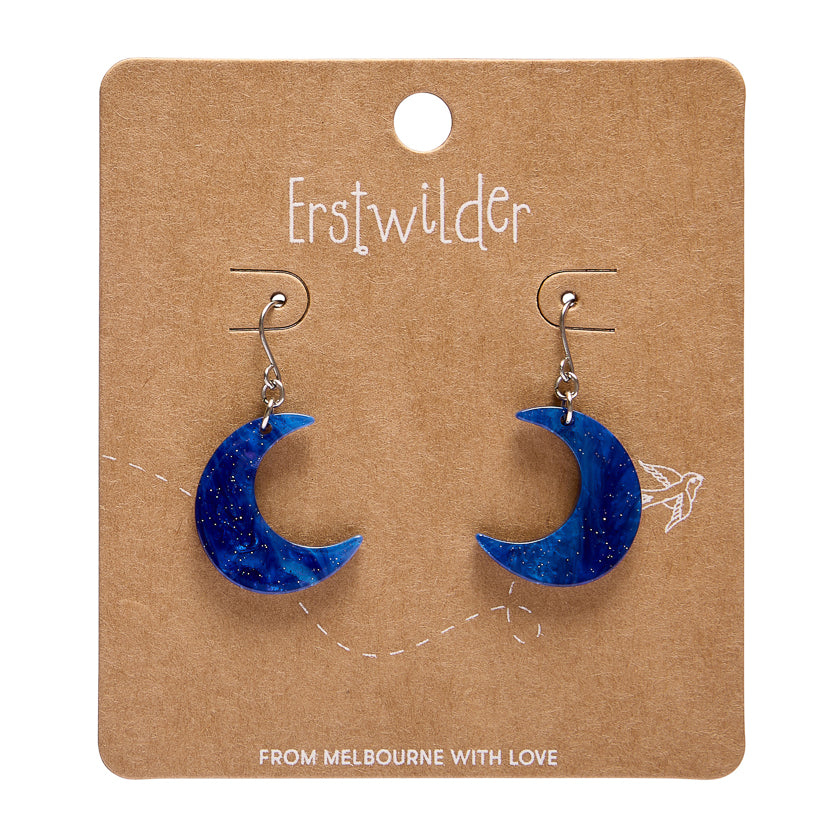 Cresent Moon Drop Earrings - Blue