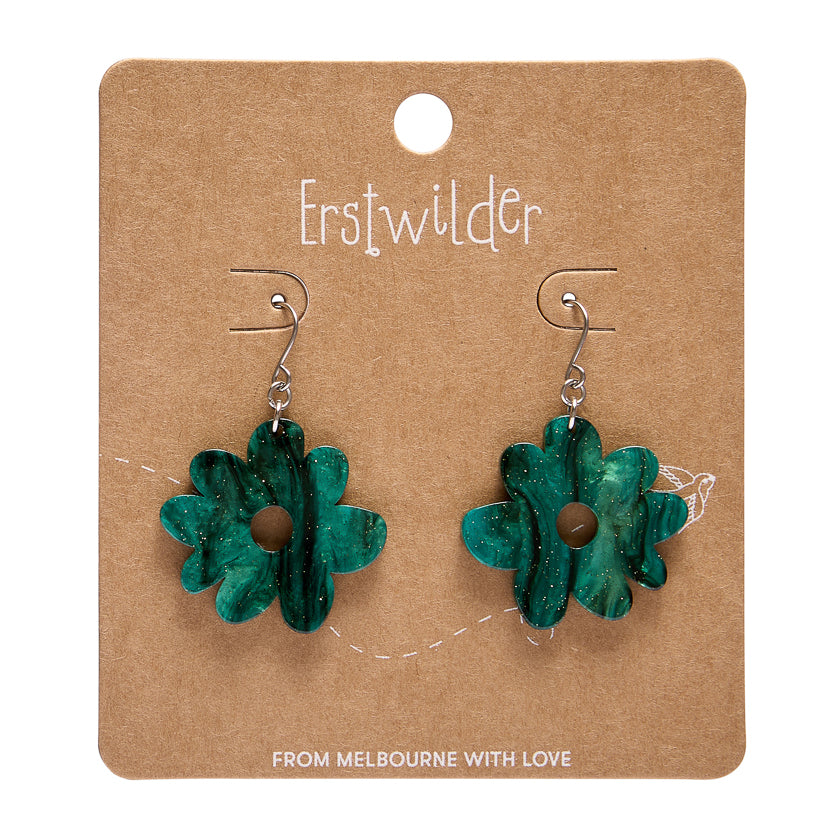 Flower Drop Earrings – Green